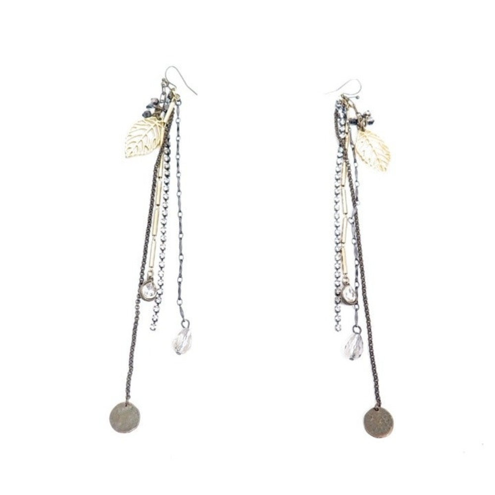 Stunning Long Rhinestone Leaf‎ Earrings